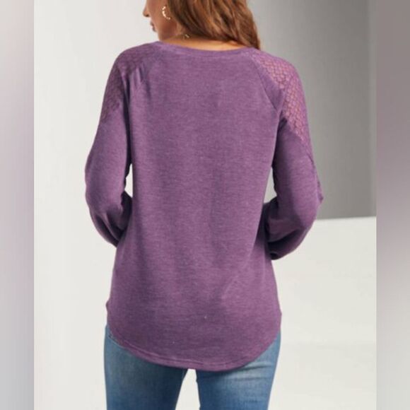 Suzanne Betro Weekend  Lace-Accent Raglan Sweatshirt sz 1x - Picture 3 of 12